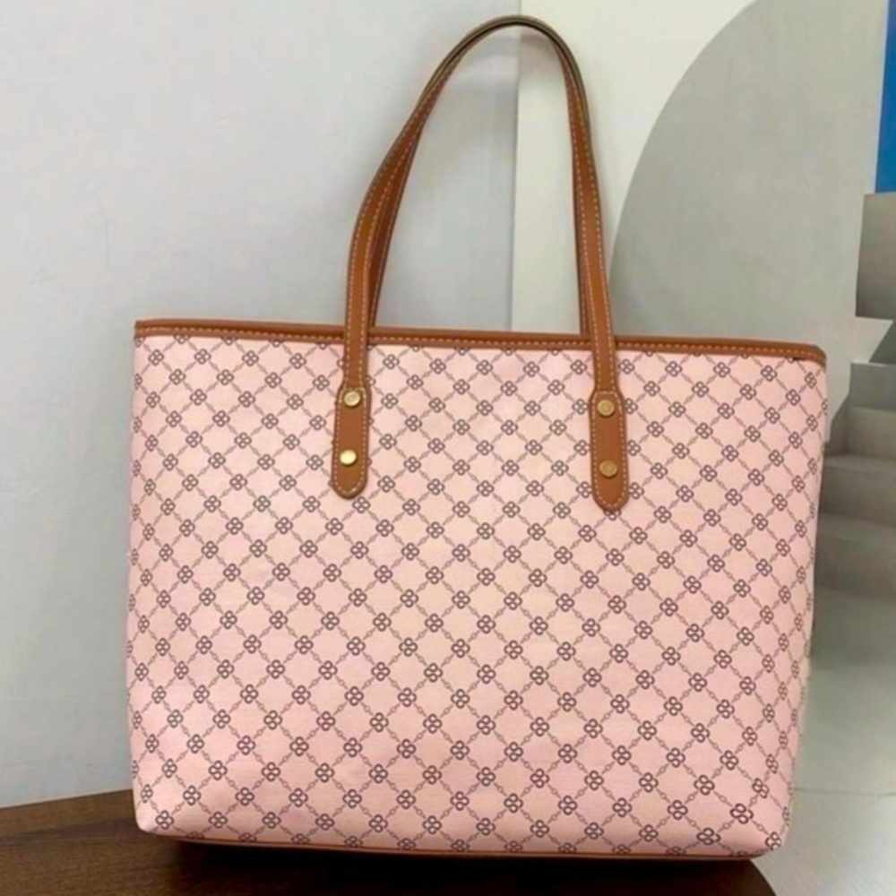 Pink Studded Zipper Shoulder Tote Bag